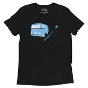 BUS men's graphic tee in Black with light blue Liquid Culture bus artwork